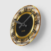 Schönes Gold, Silber und Schwarz Design Runde Wanduhr (Winkel)