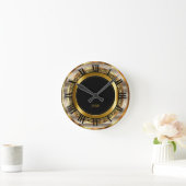 Schönes Gold, Silber und Schwarz Design Runde Wanduhr (Zuhause)