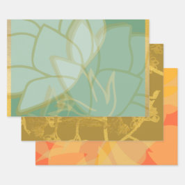 Schönes Gold Turquoise Orange Floral Geschenkpapier Set