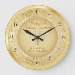 Schönes Golden 50. Hochzeitstag Große Wanduhr