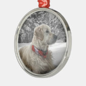 Schönes golden retriever im Schnee Silbernes Ornament (Links)