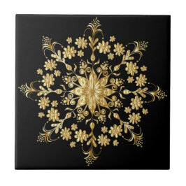 Schönes goldenes Mandala-Muster Elegantes Schwarz Fliese