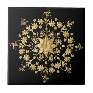 Schönes goldenes Mandala-Muster Elegantes Schwarz Fliese