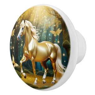 Schönes goldenes Pferd, Fantasiekunst Keramikknauf
