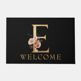 Schönes Goldmonogramm E mit POPPY-Blume Fußmatte