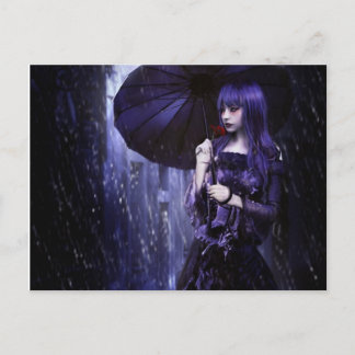 Schönes Goth Girl in Rain Postcard Postkarte