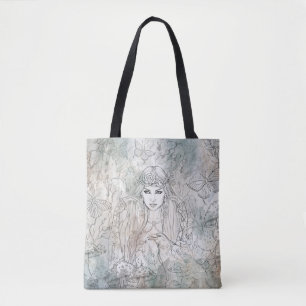 Schönes gotisches Mädchen mit einem von Hand gezei Tasche