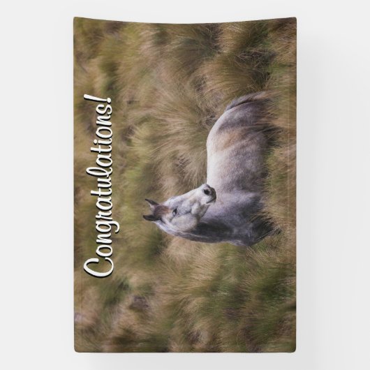 Schönes graues, farbiges Pferd fügt Text hinzu Banner (Vertikal)