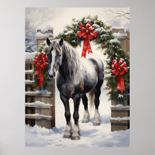 Schönes Graues Pferd mit Wintergarten Weihnachten Poster