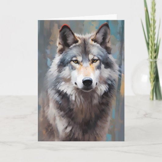 Schönes Gray Wild Wolf Oil Style Portrait Karte (Vorderseite)