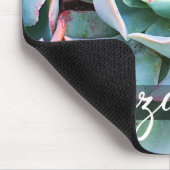 Schönes Green Cactus Foto Individuelle Name Script Mousepad (Ecke)