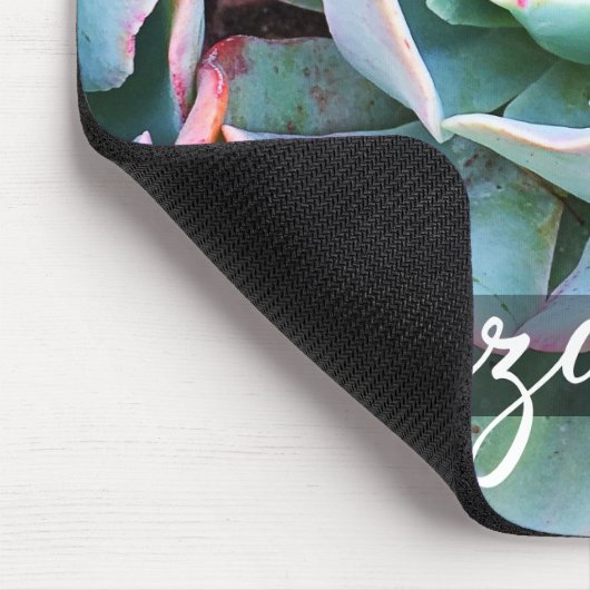 Schönes Green Cactus Foto Individuelle Name Script Mousepad (Ecke)