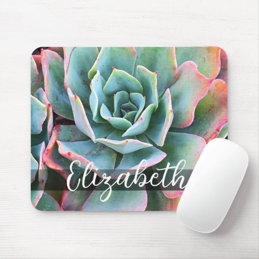 Schönes Green Cactus Foto Individuelle Name Script Mousepad (Mit Mouse)