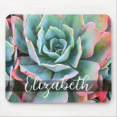 Schönes Green Cactus Foto Individuelle Name Script Mousepad (Vorne)