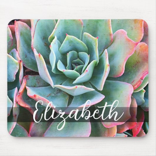 Schönes Green Cactus Foto Individuelle Name Script Mousepad (Vorne)