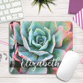 Schönes Green Cactus Foto Individuelle Name Script Mousepad
