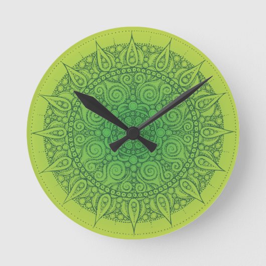 Schönes Green Oriental Design Runde Wanduhr (Vorderseite)
