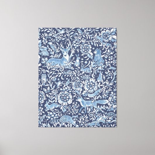 Schönes großes blaues Waldland Tiermuster Leinwanddruck (Vorderseite)