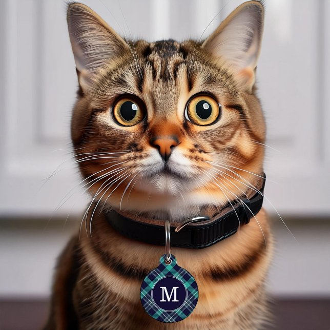 Schönes grün-blaues Kariertes Muster Haustiermarke (Von Creator hochgeladen)