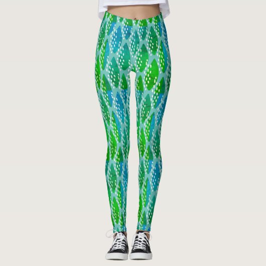 Schönes grün-blaues Muster Leggings (Vorderseite)