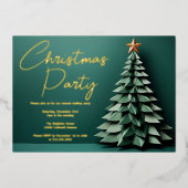 Schönes Grün Weihnachten Party Kunstbaum Gold Folieneinladung (Vorderseite)