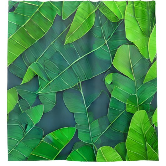Schönes, grünes Blätter Muster Duschvorhang (Vorderseite)