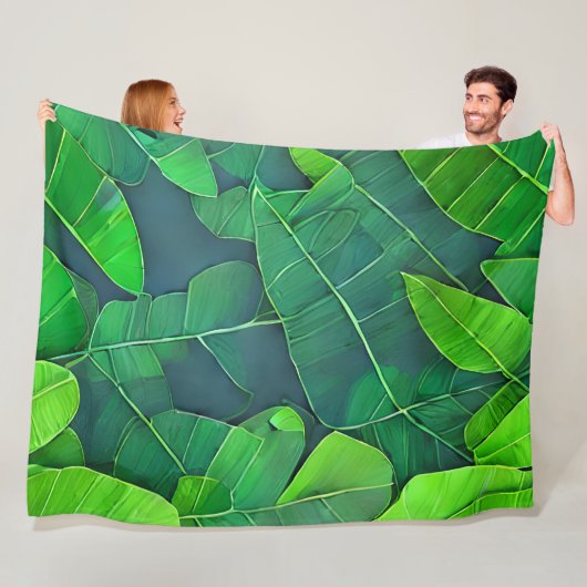 Schönes, grünes Blätter Muster Fleecedecke (Beispiel)