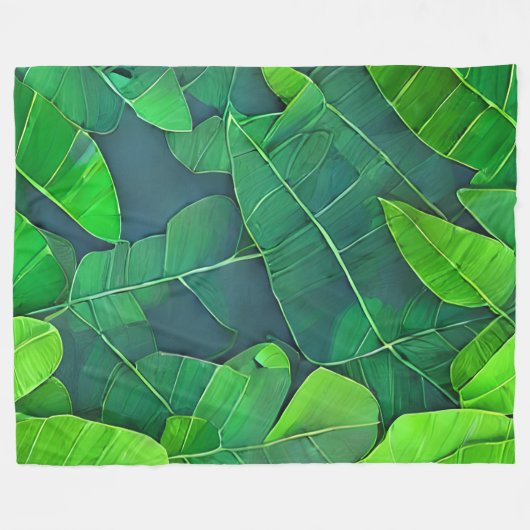 Schönes, grünes Blätter Muster Fleecedecke (Vorderseite (Horizontal))