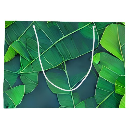 Schönes, grünes Blätter Muster Große Geschenktüte (Rückseite)