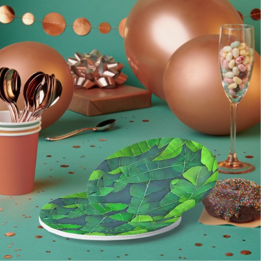 Schönes, grünes Blätter Muster Pappteller (Multi)