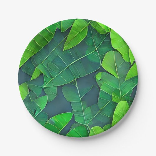 Schönes, grünes Blätter Muster Pappteller (Vorderseite)