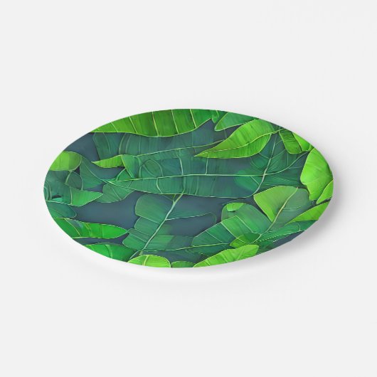 Schönes, grünes Blätter Muster Pappteller (Schrägansicht)