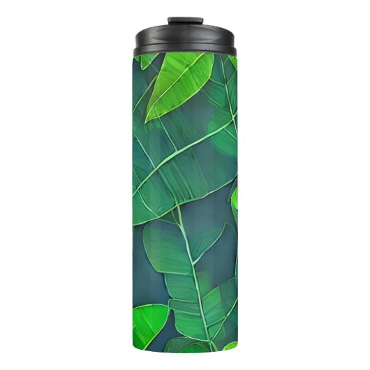 Schönes, grünes Blätter Muster Thermosbecher (Vorderseite)