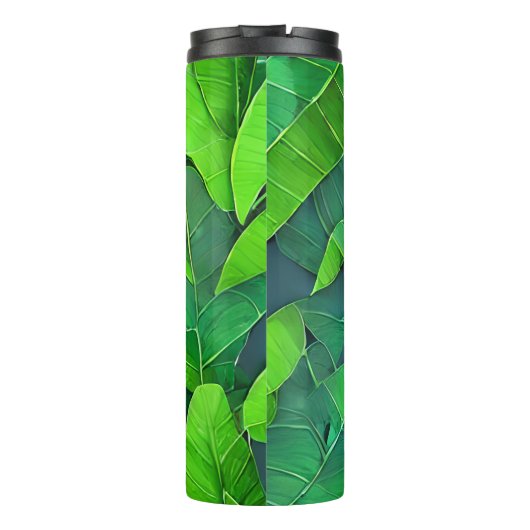 Schönes, grünes Blätter Muster Thermosbecher (Rückseite)