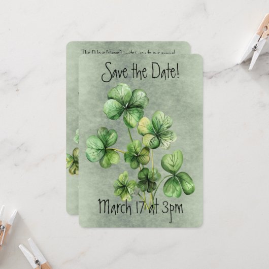 Schönes grünes Kleeblatt Einladung (Vorderseite/Rückseite Beispiel)