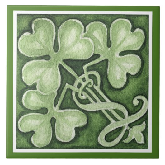 Schönes grünes Kleeblatt Irish Celtic Clovers Fliese (Vorderseite)