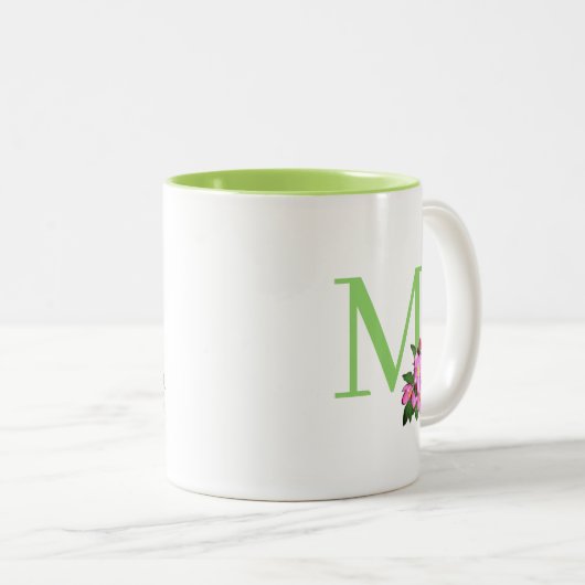 Schönes grünes Monogramm mit Apfel-Blume Zweifarbige Tasse (VorderseiteRechts)