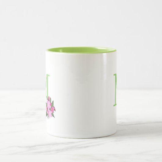 Schönes grünes Monogramm mit Apfel-Blume Zweifarbige Tasse (Mittel)
