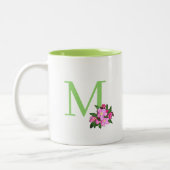 Schönes grünes Monogramm mit Apfel-Blume Zweifarbige Tasse (Links)