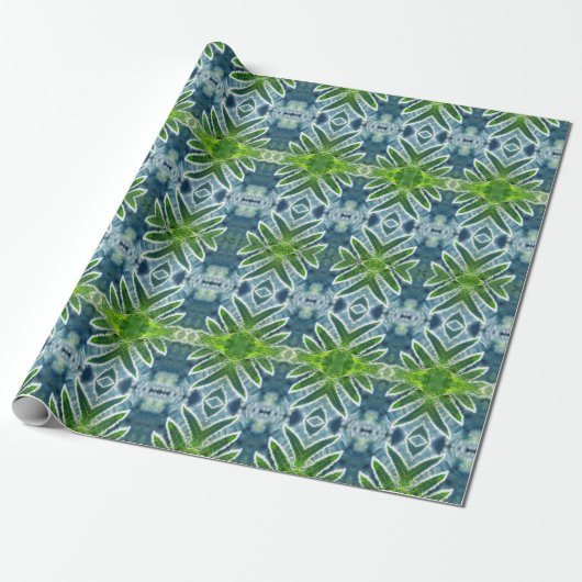 Schönes, grünes und blaues Farn-Mandala Geschenkpapier (Ungerollt)