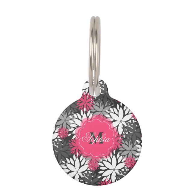 Schönes, gürtnisch angesagtes Monogramm-Blumenmust Haustiermarke (Vorderseite)