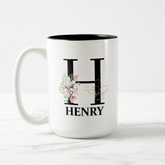Schönes H-Monogramm Initiale Zweifarbige Tasse (Links)
