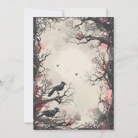 Schönes Halloween-Party der Bäume Schwarze Vögel Einladung (Rückseite)