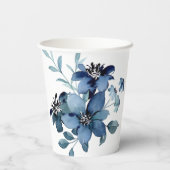 Schönes handgemaltes blaues Blumenspray Pappbecher (Rückseite)