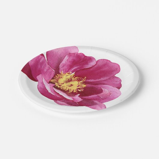 Schönes handgemaltes Rosa Péony Pappteller (Schrägansicht)