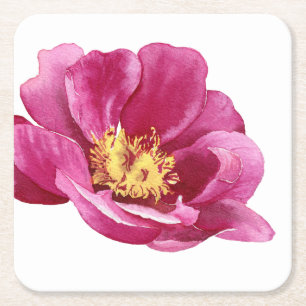 Schönes handgemaltes Rosa Péony Rechteckiger Pappuntersetzer