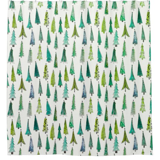 Schönes handgemaltes Weihnachtsbaummuster | Duschvorhang (Vorderseite)