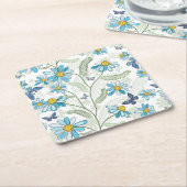 Schönes, handgezeichnetes, blaues Blumenmuster Rechteckiger Pappuntersetzer (angewinkelt)