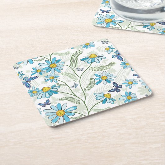 Schönes, handgezeichnetes, blaues Blumenmuster Rechteckiger Pappuntersetzer (angewinkelt)