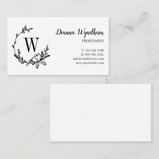 Schönes Handgezeichnetes Blume-Wreath-Monogramm Visitenkarte (Vorne/Hinten)